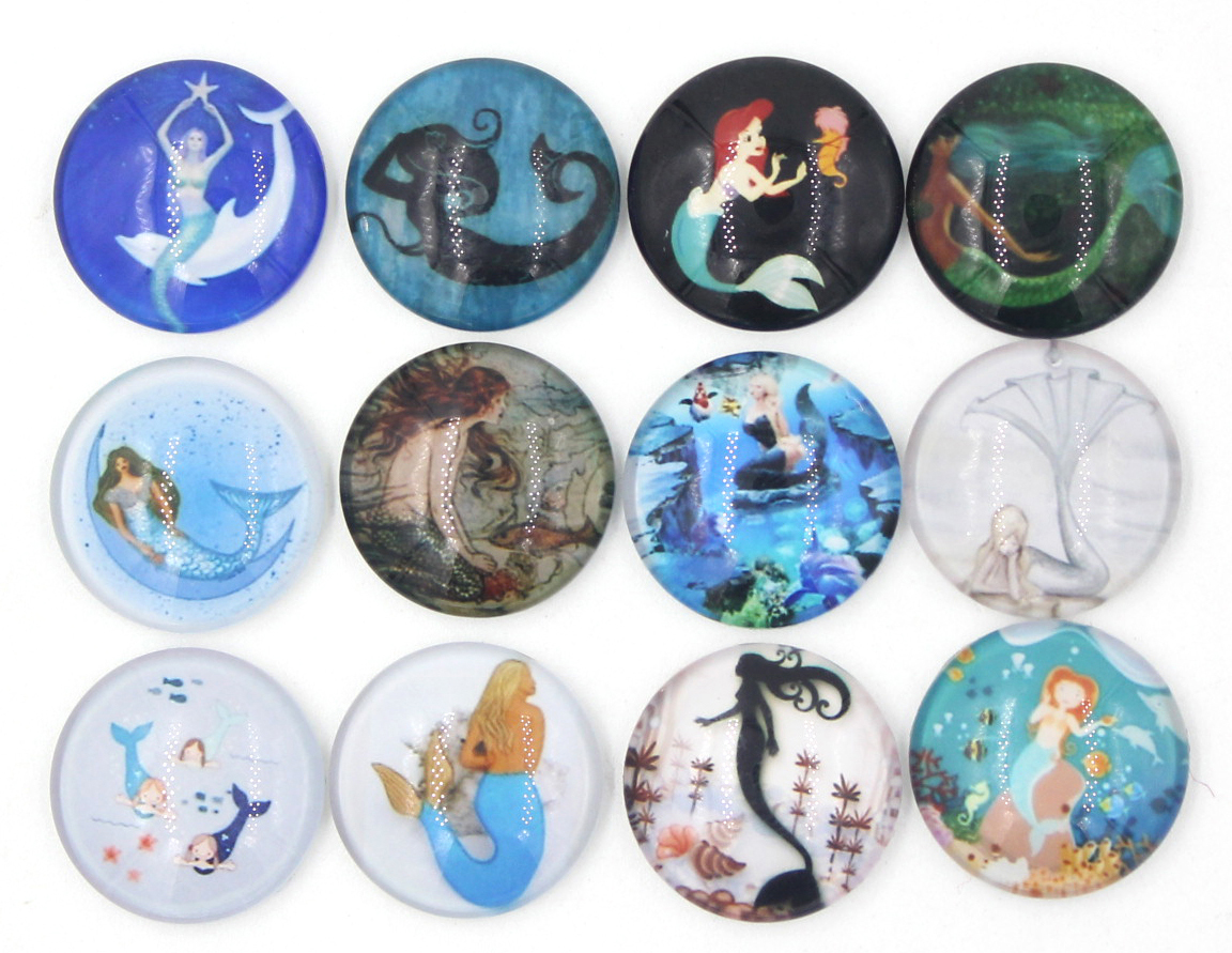Livraison Gratuite Nouvelle Arrivée Cabochon Verre Pierre Boutons Cabochon Sirène Snaps pour 18mm Snap Bijoux Bracelet Collier Anneau Boucle D'or