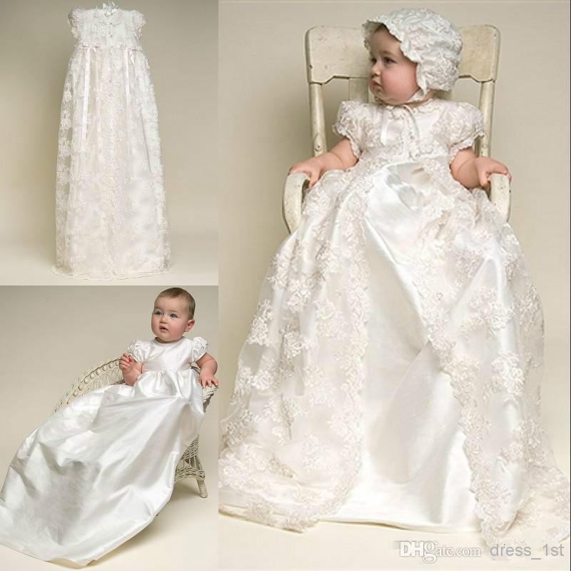 Luxury Baby Infant Christening Dresses Baptism Gowns Pearls With Bonnet Custom