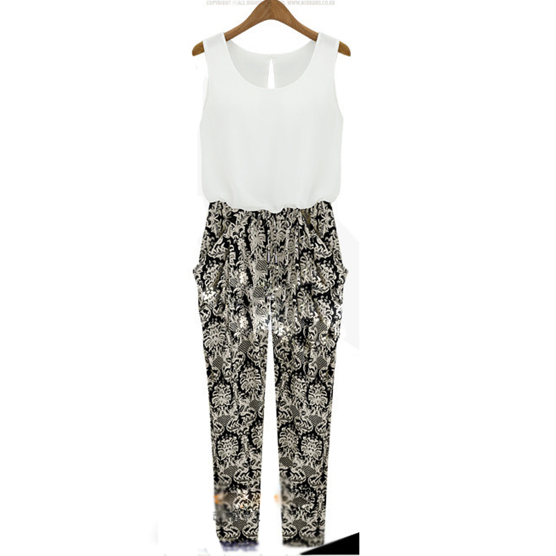 Women's Chiffon Sleeveless Jumpsuit Floral Pattern Harem Long Pants Romper S-XXL Hot FG1511-image-263037117