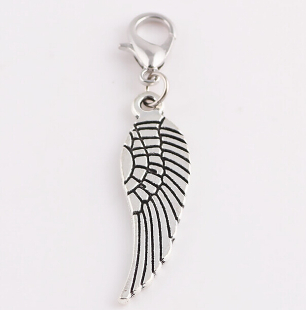 

Wholesale 20pcs/lot Silver Angel Wing Dangle Charms Pendant with Lobster clasp fit for Glass Floating Locket, Bronze;silver