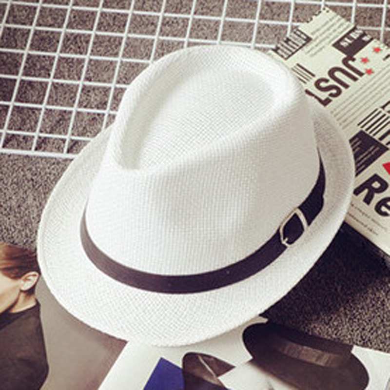 

Wholesale-Summer Casual women's ladies Beach Jazz Fedora Sun Panama Hats for Women Men Straw Cap hat braid chape 7 color optional, White