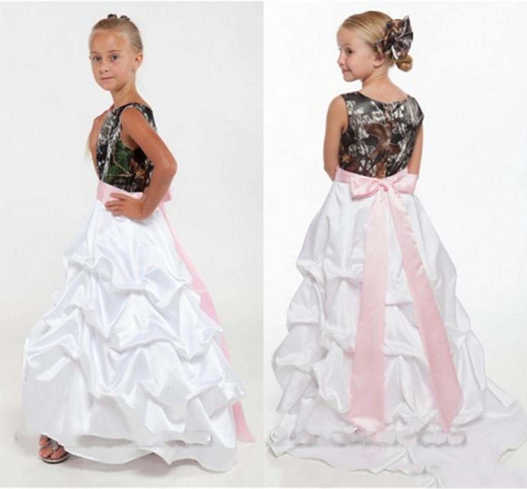 

Camo Flower Girls Dresses Floor-length Ruched Skirt Sleeveless Real Tree Country Style Girls' Formal Prom Party Dress, Same as image