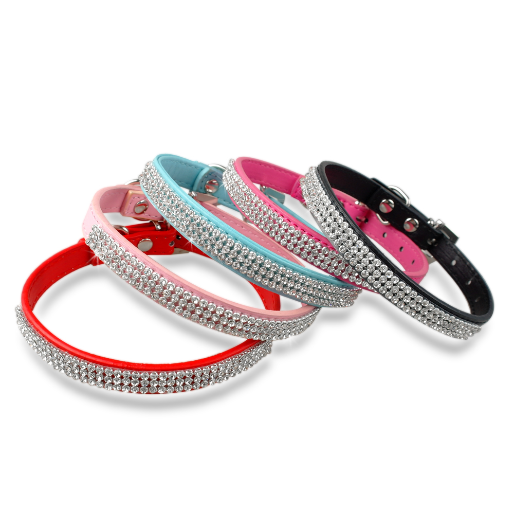 

Hot selling Rhinestone diamante dog collars fashion PU leather jewelry Pet collar Puppy Necklace 4 Sizes 5 Colors