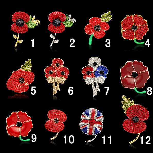 Poppy Brooch Needle Flower Crystal Pin Poppies Badge Brooches Decor uk