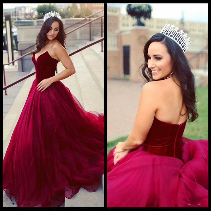 

Gorgeous Burgundy Prom Dresses Long 2020 Sweetheart Velvet And Organza Celebrity Evening Gowns Arabic Formal Wear Party Dress Vestidos, Water melon