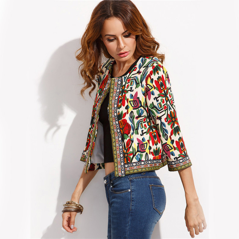 

Embroidery Outerwear women 2022 Fashional Winter Tribal Printed Jacket Coats and Jackets Vintage Autumn Loose Fit Long Sleeve Coat, Multi