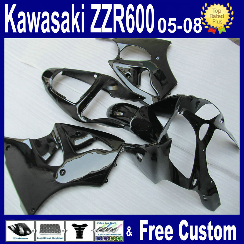 

All glossy Black fairings kit for Kawasaki ZZR600 fairings 2005 2006 2007 2008 ZZR 600 and 2000-2002 ZX6R Injection fairing kits, Same as the picture