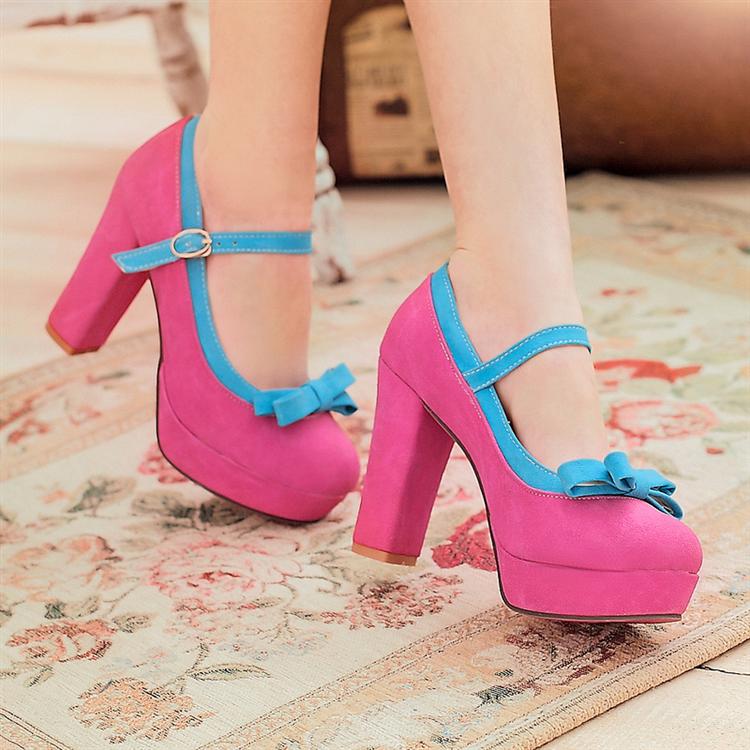 

2013 Korea sweet bow rough heels princess shoes lovely color waterproof shoes, Black