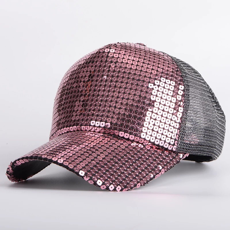 

2015 new women bling bling fashion Reflective mesh hat baseball cap, Black