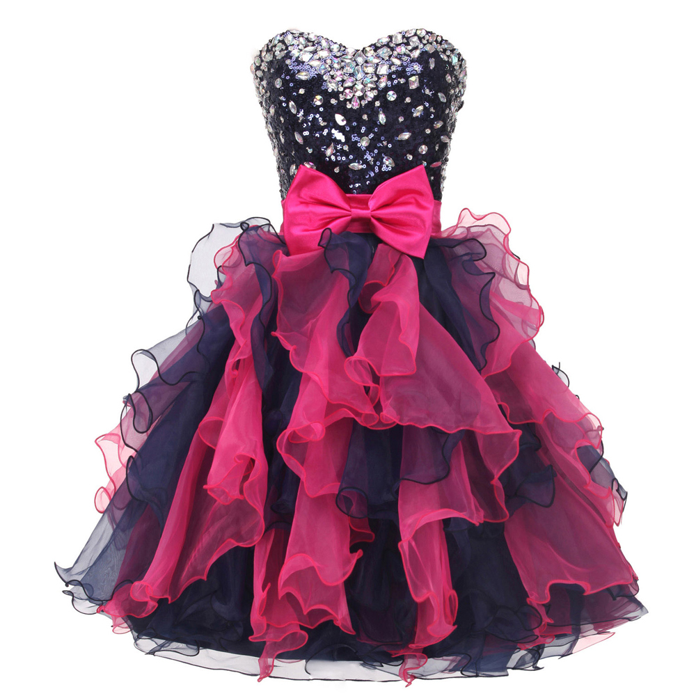 

2015 New Sexy Short Homecoming Dresses Sweetheart Neck Beads Crystal Graduation Dresse Organza Mini Prom Gown WD176, Purple