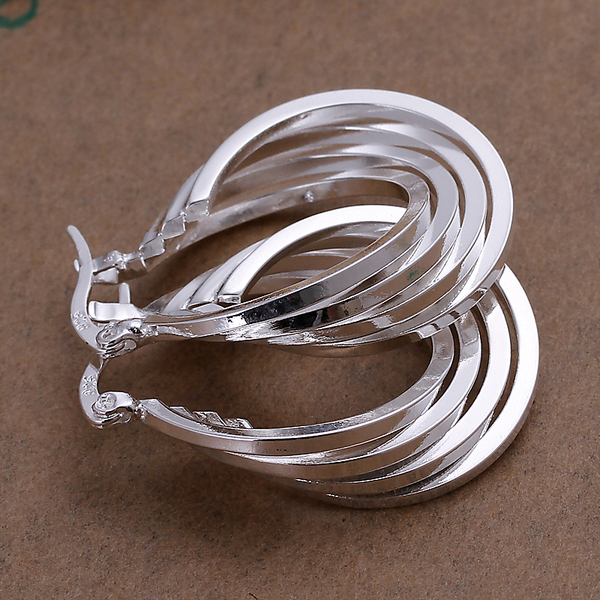 Boucles d'oreilles en argent sterling 925 en gros-gros, bijoux fantaisie en argent 925 Boucles d'oreilles créoles 4 lignes pour femmes SE157