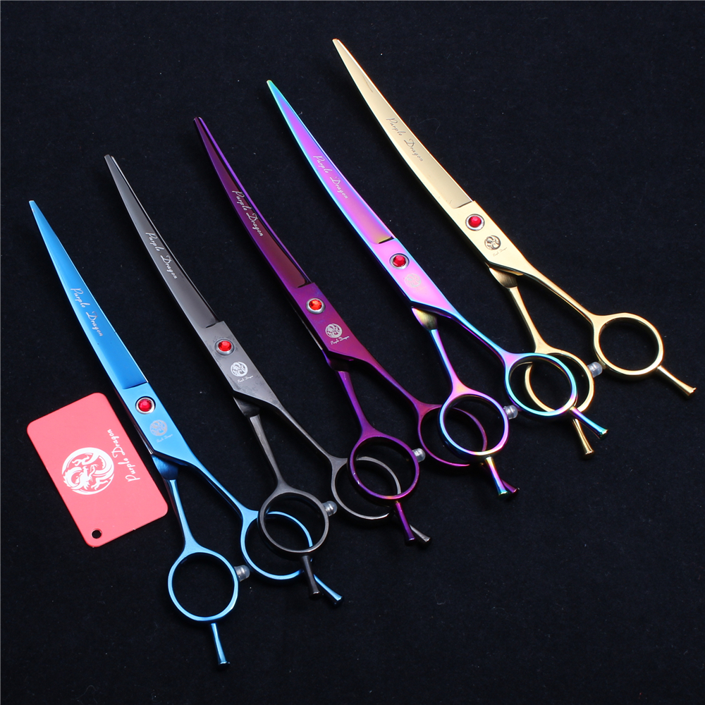 

8" 21cm 440C Purple Dragon Professional Dogs Cat Pets Hair Shears Grooming Shears Up&Down Curved Cutting Shears Flur Clipping Scissors Z4003