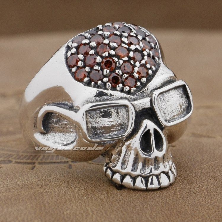 

925 Sterling Silver Pilot Skull Mens Biker Rocker Ring 9D007A US Size 8.25~10.25 Free Shipping