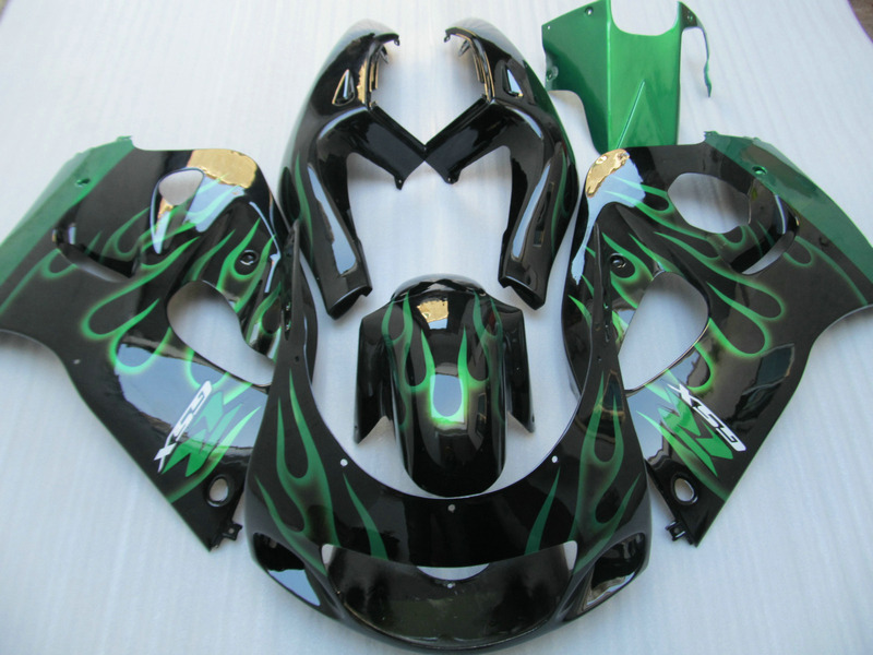 

ABS fairing kit for SUZUKI GSXR600 GSXR750 1996 1997 1998 1999 2000 bodykits GSXR600/750 96-00 green flames black plastic fairings set GB42
