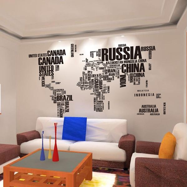 

2015 World Map Wall Sticker Map of the World for Learning Study Black Wall Decor Art words sayings Vinyl Wall Decals 60*90cm*2 free shipping