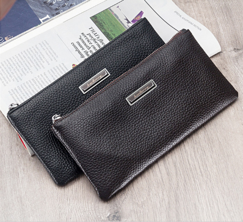 

Mens Genuine Leather Clutch Bag Handbag Organizer Checkbook long zipper Wallet Card Case, Black