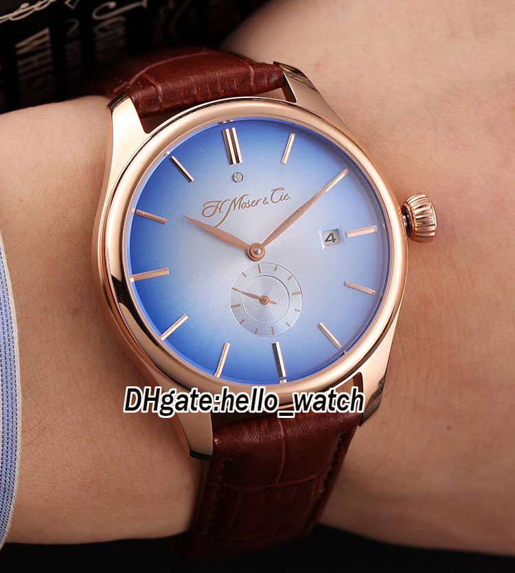 

High Quality New Brand H.Moser & Cie Venturer Small Seconds 2327-0403 Blue Dial Automatic Mens Watch Rose Gold Case Leather Strap Watches, Hm-01e
