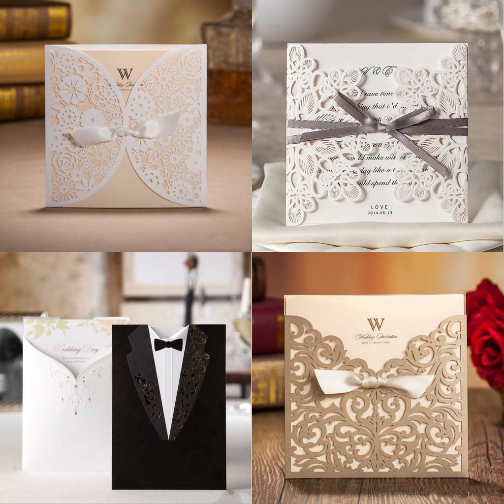 

Wholesale Unique Wedding Invitations Cards Laser Cut Hollow Flowers Bride Supplies Flowers Wedding Invitation Card High Quality, Blank inner