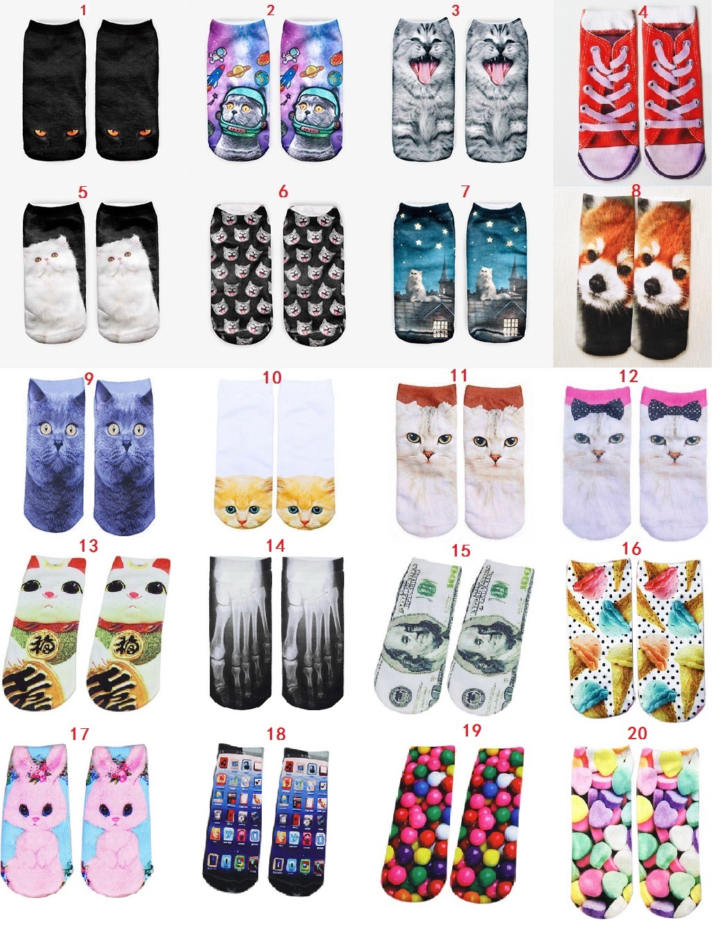 Unisex Casual Harajuku Knöchel Baumwolle Cute MusterSocken Soft Socken Hot