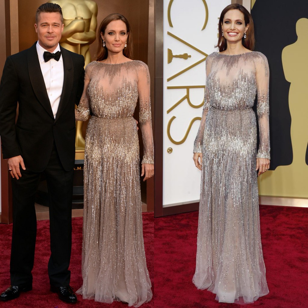 

Oscars 2019 Long Sleeves Evening Dresses Red Carpet Angelina Jolie Academy Awards Crystals See Through Full Beading Celebrity Prom Gowns, Ivory