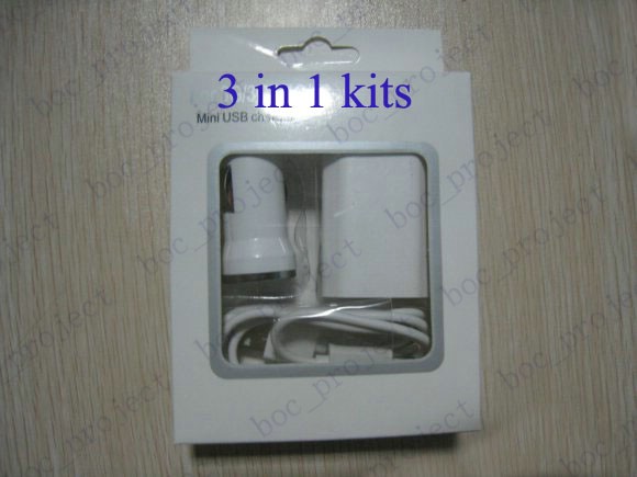 

new 3 in 1 kit mini USB car charger + EU US wall charger + USB cable for samsung I brand phone include retail package 300pcs/lot