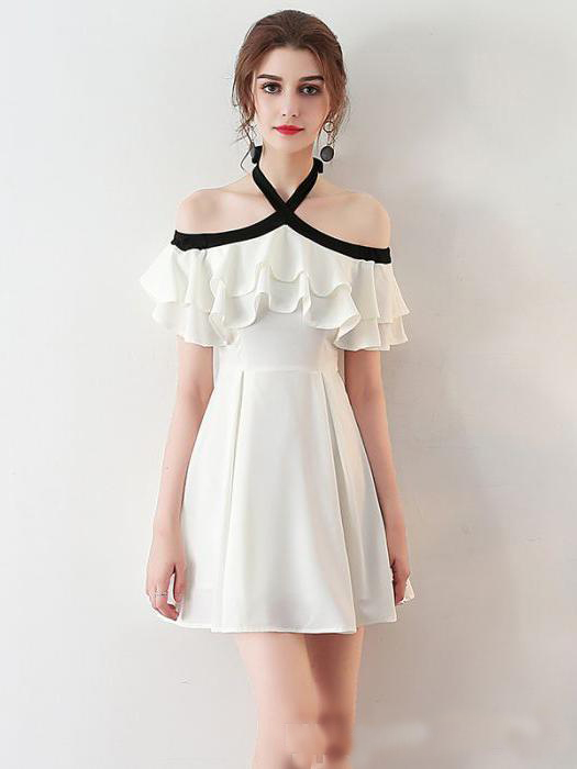 

Elegant White Short Chiffon Homecoming Dresses 2018 Newest Cheap Halter Off Shoulder Mini Cocktail Party Gown, Light yellow