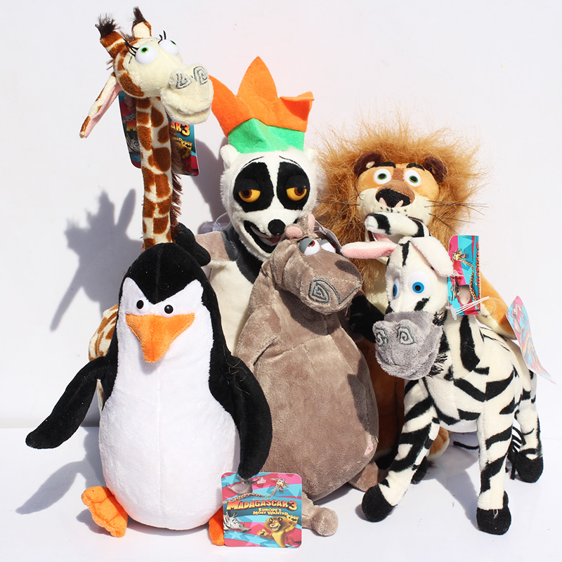 

Madagascar Alex Marty Melman Gloria plush toys lion zebra giraffe monkey Penguin hippo soft toys 25cm 6pcs/lot, Multicolor