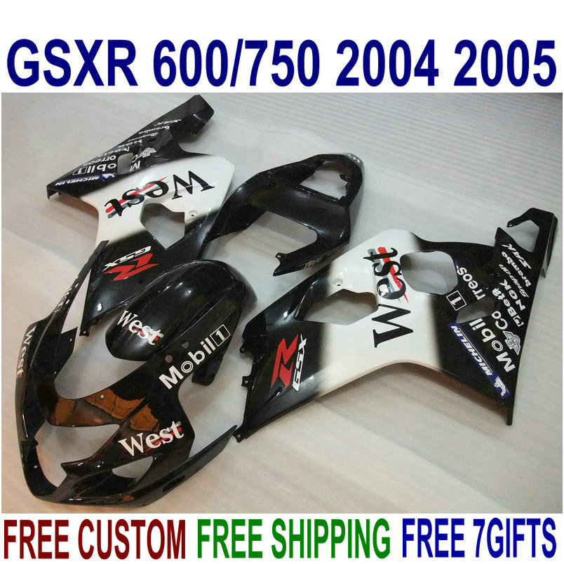 

ABS full fairing kit for SUZUKI GSXR600 GSXR750 2004 2005 white black West fairings set K4 GSX-R 600 750 04 05 FG2, Same as the picture shows
