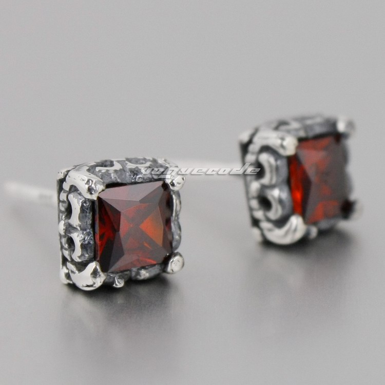 

925 Sterling Silver Square Ruby CZ Stone Fashion Stud Earring 8R017