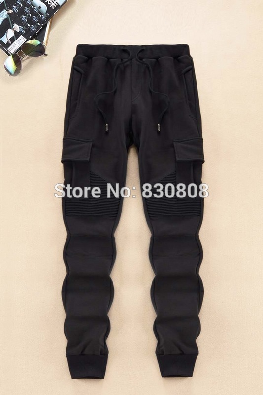 Wholesale-free shipping 2015 New designer blmain biker pants fashion men's jogger pencil pants panelled boot cut sweater pants