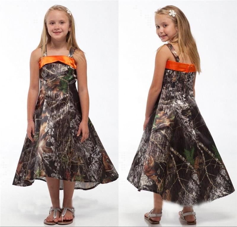 

Camo Flower Girl Dresses Realtree Camouflage Children Princess Dresses A Line Spaghetti Ankle-Length Junior Bridesmaid Gowns BA0557, Royal blue