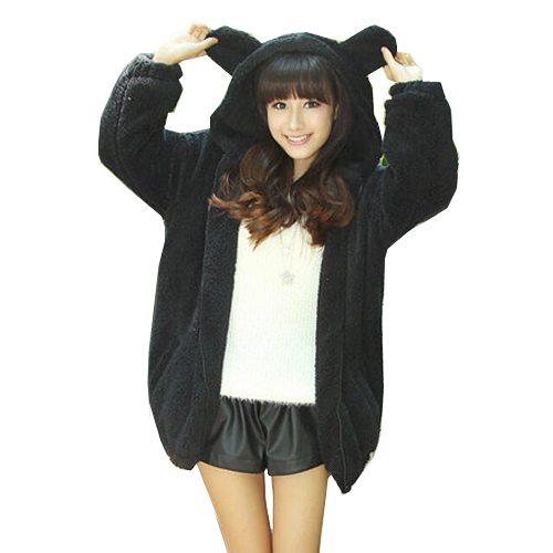 

Wholesale-Women Coat Jackets Bear Hoodies Girl Winter Loose Fluffy Cartoon Ear Hooded Jacket Warm Outerwear Coat Sweatshirt H393, Brown