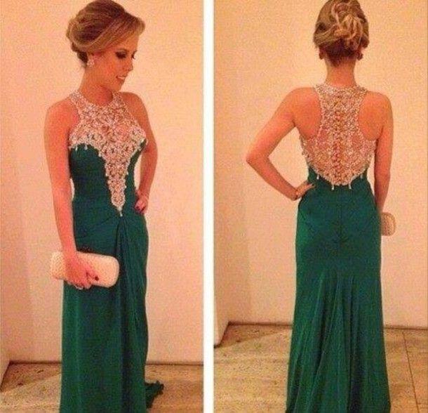 green and silver prom dresses