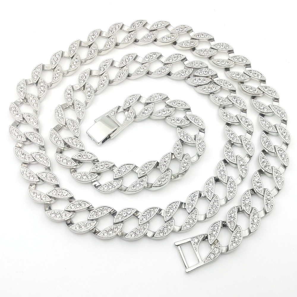 

14K White Solid Fine Gold FINISH Iced Out CUBAN Miami Chain Link Micro Pave Lab Diamond Necklace Long 30INCH 15MM Wide
