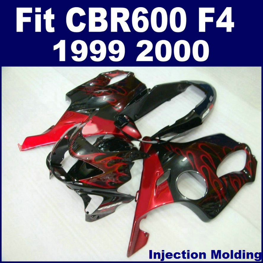 

Injection molding parts for HONDA CBR 600 F4 1999 2000 red flames full fairing kit 99 00 CBR600 F4 fairings YAVFB, Same as picture
