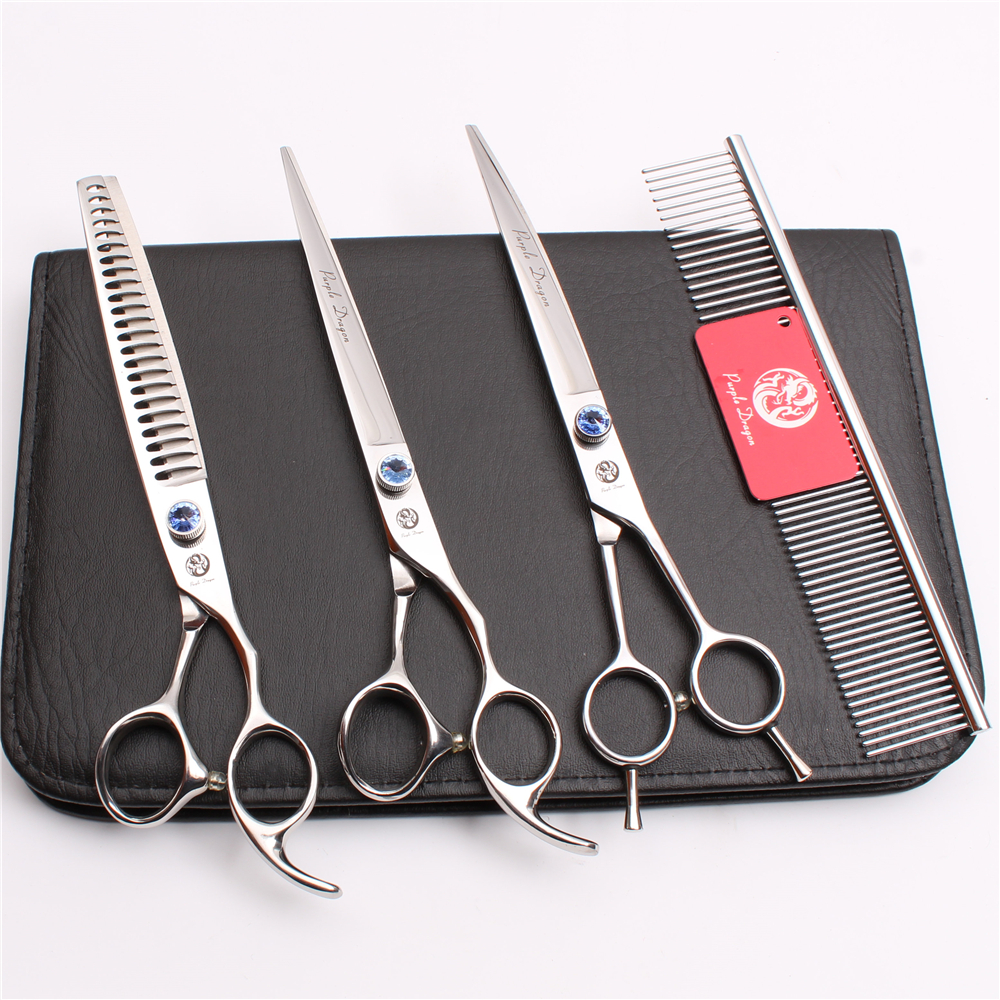 

Z3004 4Pcs 8'' 440C Purple Dragon Professional Pets Grooming Hair Scissors Comb+Cutting+Thinning+Down Curved Shears Pets Fur Clipping Shears