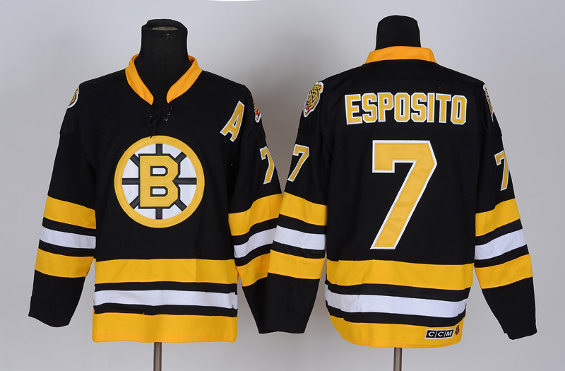 

Top Quality ! Men Boston Bruins Ice Hockey Jerseys 7 Phil Esposito Black White Yellow Retro Vintage CCM Stitched Jerseys Mix Order