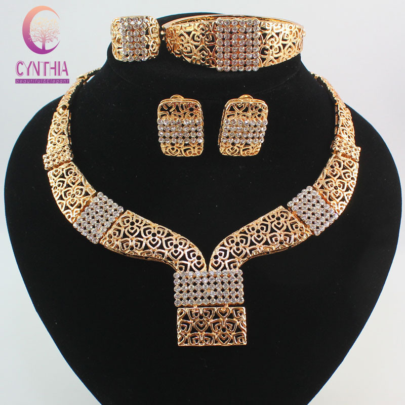 

New Nobler Dubai Design Fashion Costume Crystal Necklace Find Dubai 18K Gold Plated Gorgeous Shining Jewelry Sets, Jewelry set