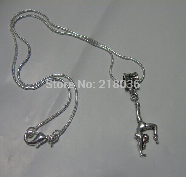 

10PCS Vintage Silvers Gymnastic Girl Necklaces Charms Choker Copper Snake Chain Statement Necklaces&Pendants Jewelry DIY For Woman NEW L606