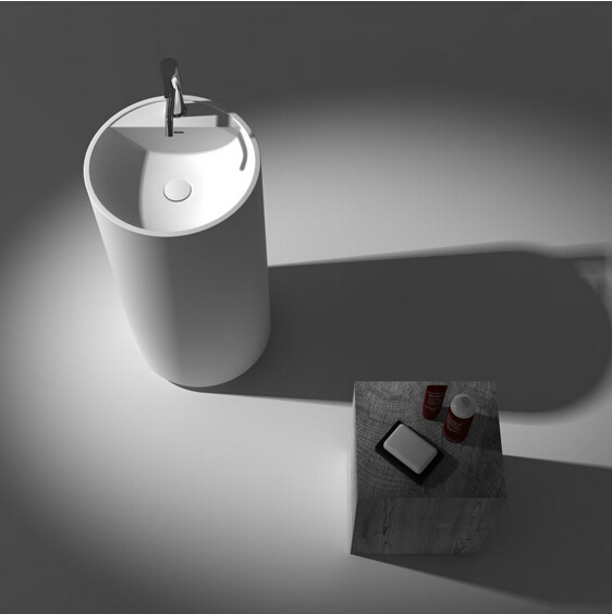 450x450 x 900mm Freestanding Sink Solid Surface Stone Wash Basin Cloakroom Round Pedestal Vessel RS38236-image-372090265