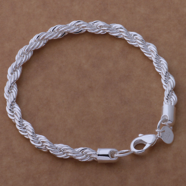 Livraison gratuite avec numéro de suivi Valette supérieure 925 Bracelet en argent Bracelet de corde de chanvre 3 mm Bijoux en argent 20pcs / lot