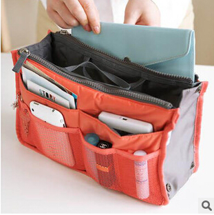 

Fashion 14 Colors Women Lady Travel makeup bag Insert Handbag Purse Large liner Tote Organizer Dual Storage Amazing zipper make up bags DHL, Mix colors;please note