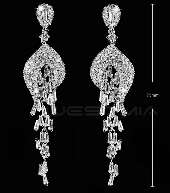 

Fashion Women Long Earrings Crystal Rhinestone Jewelry Bridal Earrings Wedding Party Shiny DANGLE Bridesmaid Earrings Accessories, Silver