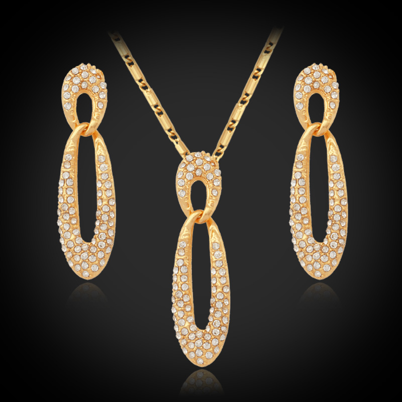 New classical Crystal Necklace Set 18K Real Gold Plated Rhinestone Necklace Earrings Jewelry Sets For Women YS422-image-197808069