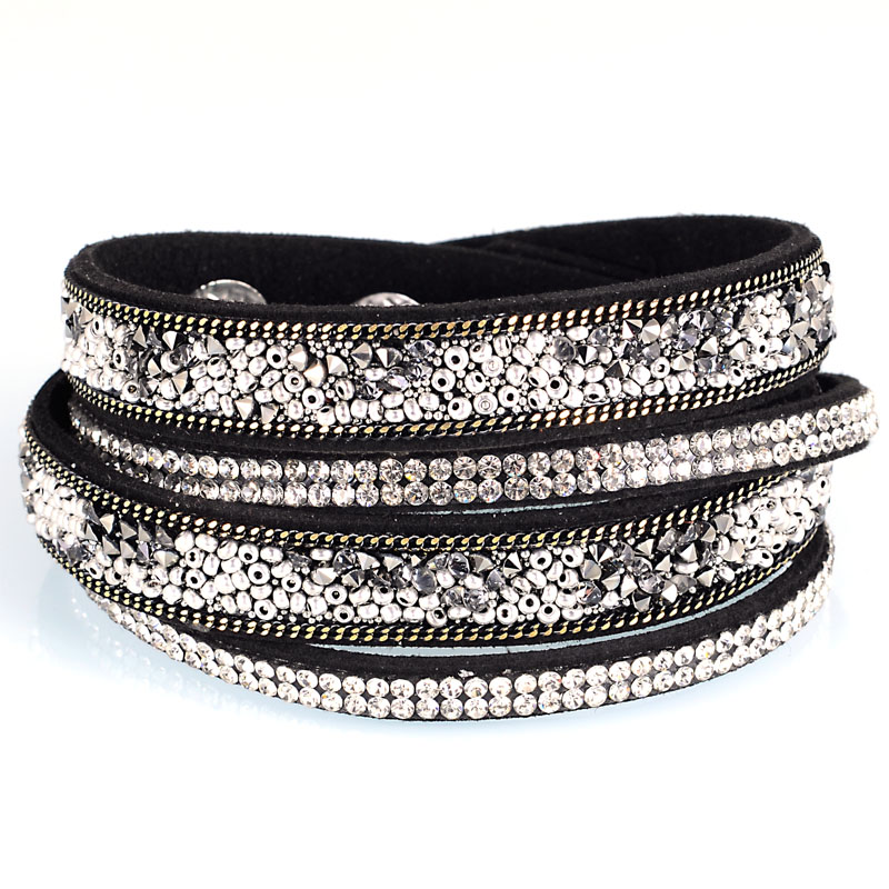 

Hot Sale Double Wrap Bracelet With Crystal and Glass Seed Beads Korean FlanneletteAdjustable wrapped bracelets 3 colors