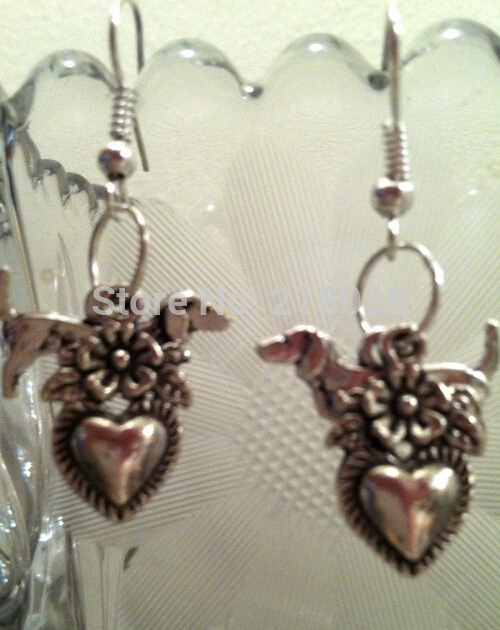 

Fashionable 50 Pair Vintage Silver Dachshund Dog Flower Heart Charms Drop/Dangle Earrings For Woman Jewelry DIY Brand L489