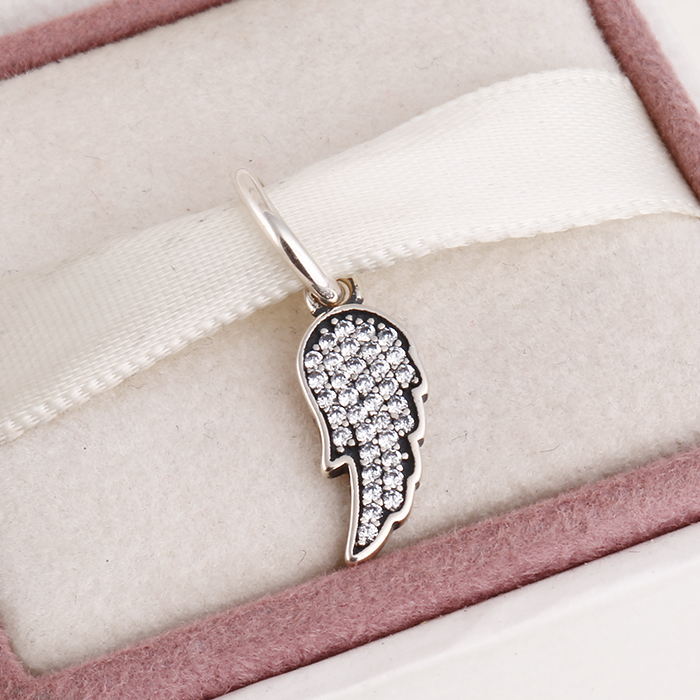 Fits Pandora diy Charms bracelet 2015 New 925 sterling silver angel wing charms pendants for women pave clear zircon jewelry-image-248887449