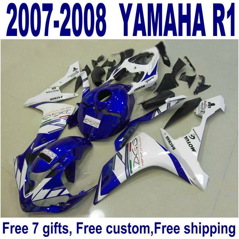 

Lowest price bodywork sets for YAMAHA YZF R1 fairings 2007 2008 blue white black plastic fairing kit YZF-R1 07 08 ER66, Multi-color