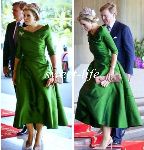 

Custom Made Vintage Mother of the Bride Dress Half Sleeves Tea Length Satin Bateau 2019 Princess Formal Party Dresses Evening Gowns