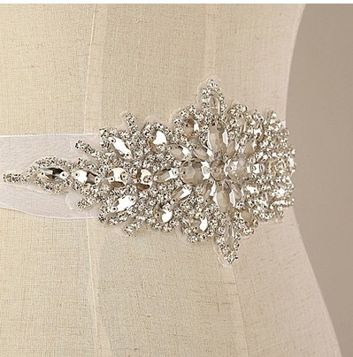 

2016 New Arrival Organza Ribbon Handmade Crystals Rhinestone Bridal Belt Wedding Dress Sash Real Photos